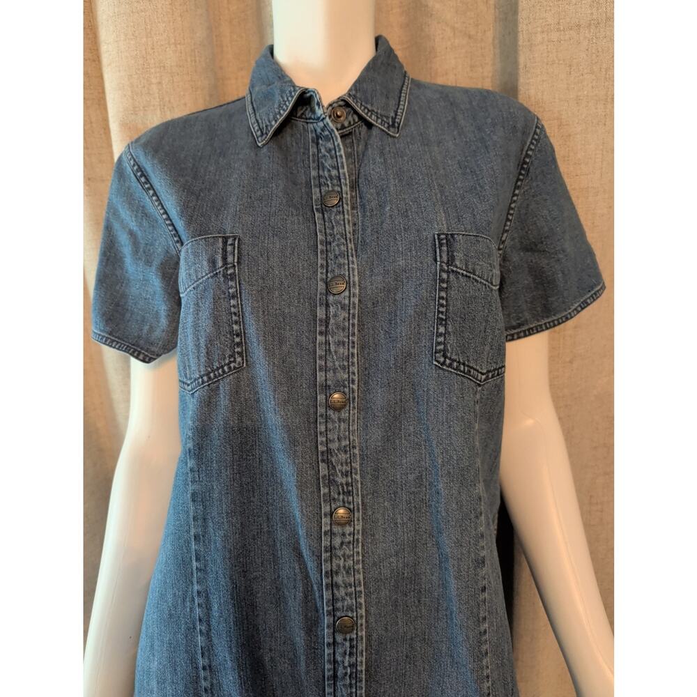 L.L. Bean Sheath Denim Short Sleeve Denim Shirt Dress Snap Front Size 15 OVS29 - Picture 4 of 7